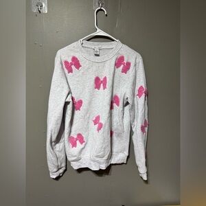 Gray Sweatshirt with Pink Bow Accents